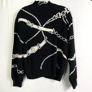 St. John Collection Black/White Harness Motif Pullover sz S